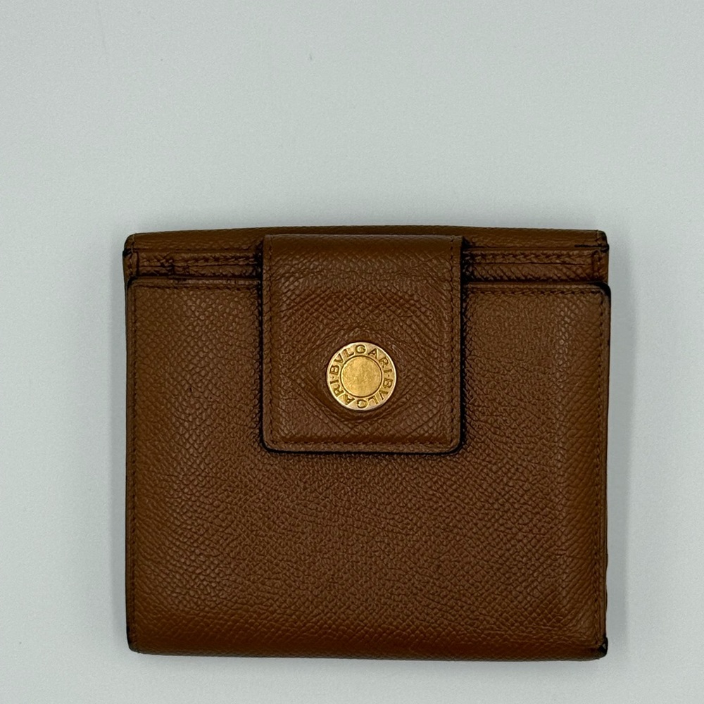 Bulgari Brown Leather Bi-Fold with Gold-Tone Snap